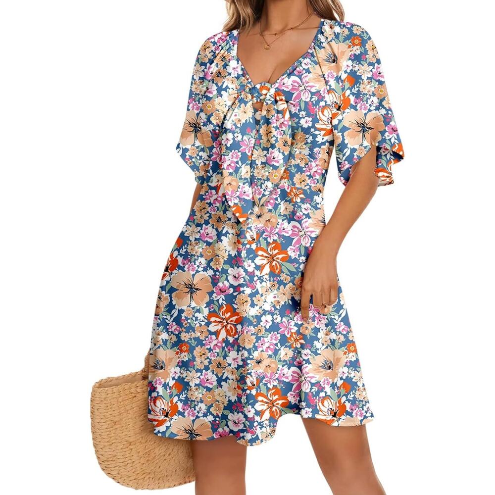 NWT Boho Floral Tie Front Ditsy Print Dress WOMENS SIZE XL Fairy Cottagecore